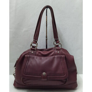 Calvin Klein Maroon Pebbled Leather Domed Top Handle Zipper Closure Satchel Bag